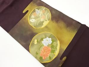 ヱ霞に丸・花葉模様織出し名古屋帯